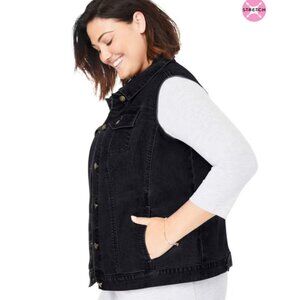 Woman Within Black Stretch Denim Vest 24W